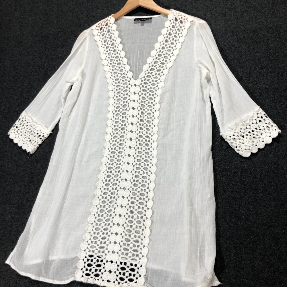 Club Z Collection Crochet Trim Tunic Top Cover Up Beach White Small